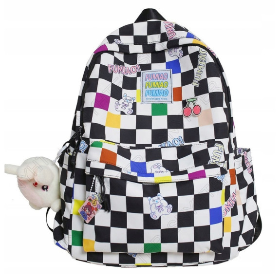 Plecak Szkolny w Kratke z Brelokiem Królika - 🎒Plecakownia.pl