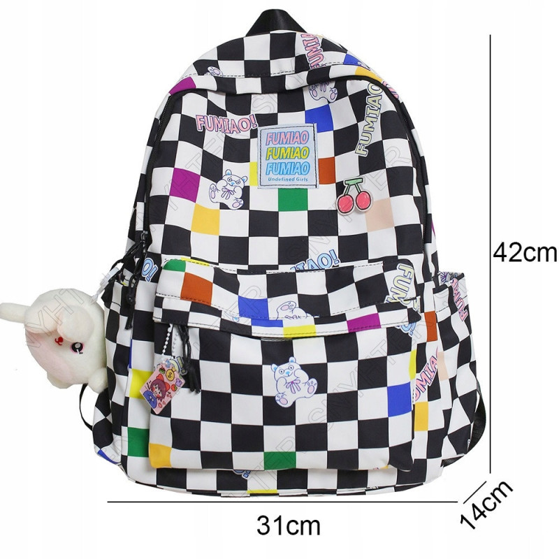 Plecak Szkolny w Kratke z Brelokiem Królika - 🎒Plecakownia.pl