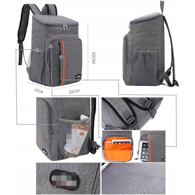 Szary Plecak Termiczny Torba Termoizolacyjna 18L