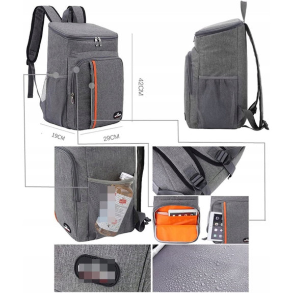 Szary Plecak Termiczny Torba Termoizolacyjna 18L