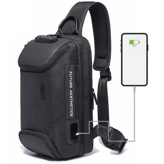 Antykradzieżowa Czarna Torba na Jedno Ramię USB (I229)