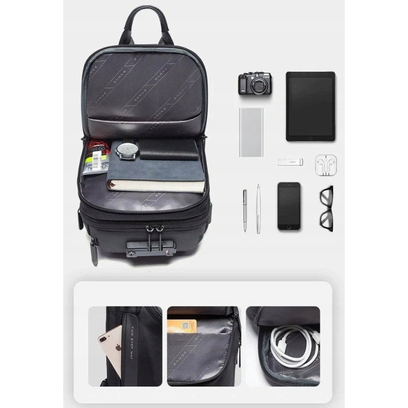 Antykradzieżowa Czarna Torba na Jedno Ramię USB (I229)