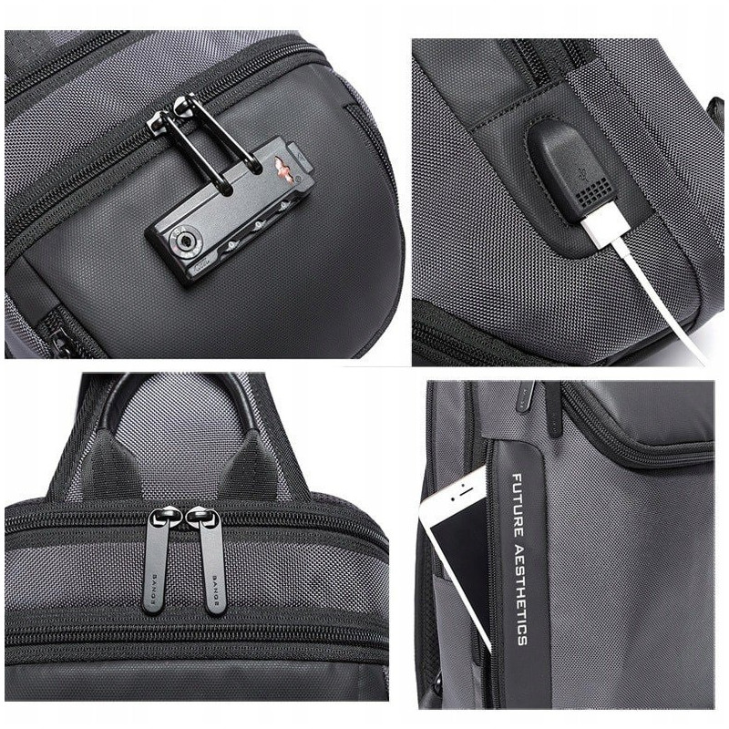 Antykradzieżowa Czarna Torba na Jedno Ramię USB (I229)