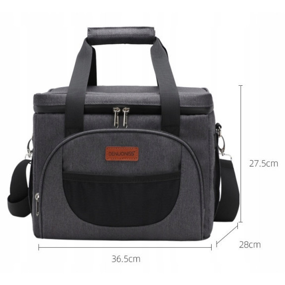 Czarna Torba Termiczna na Jedzenie 28L - Termoizolacyjna z Kieszeniami