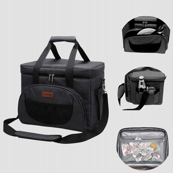 Czarna Torba Termiczna na Jedzenie 28L - Termoizolacyjna z Kieszeniami