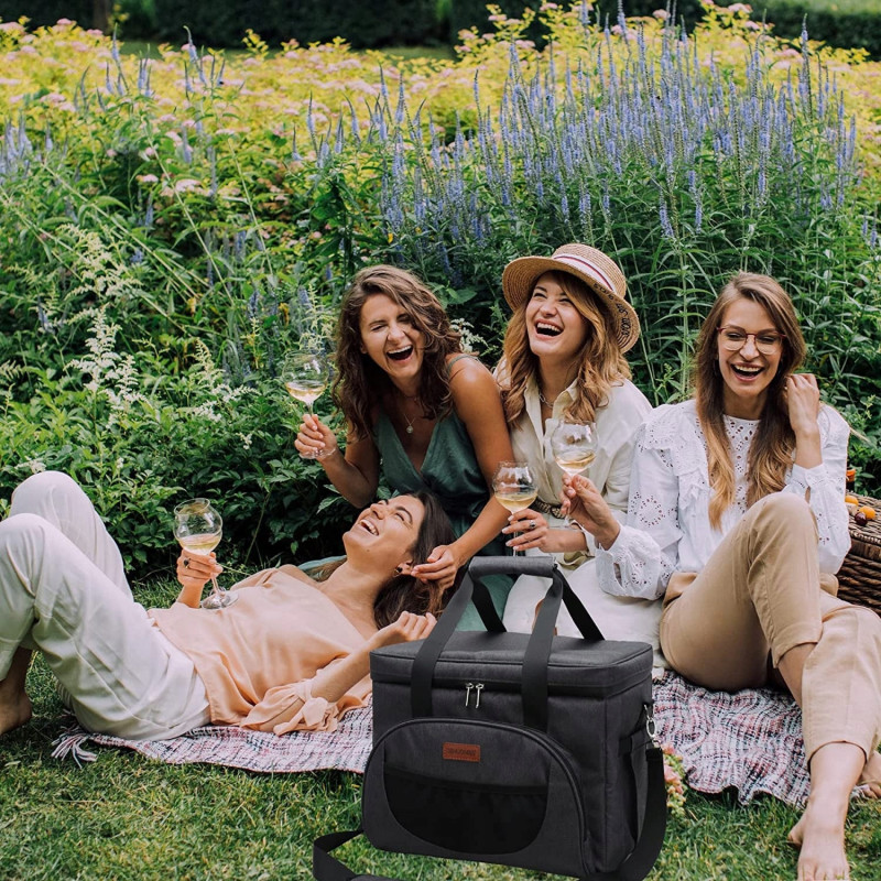 Czarna Torba Termiczna na Jedzenie 28L - Termoizolacyjna z Kieszeniami