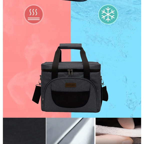 Czarna Torba Termiczna na Jedzenie 28L - Termoizolacyjna z Kieszeniami