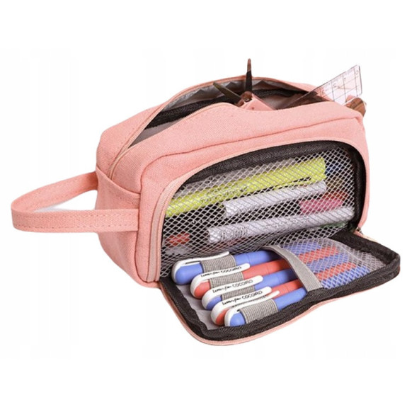 Pojemna Różowa Saszetka Piórnik Szkolny