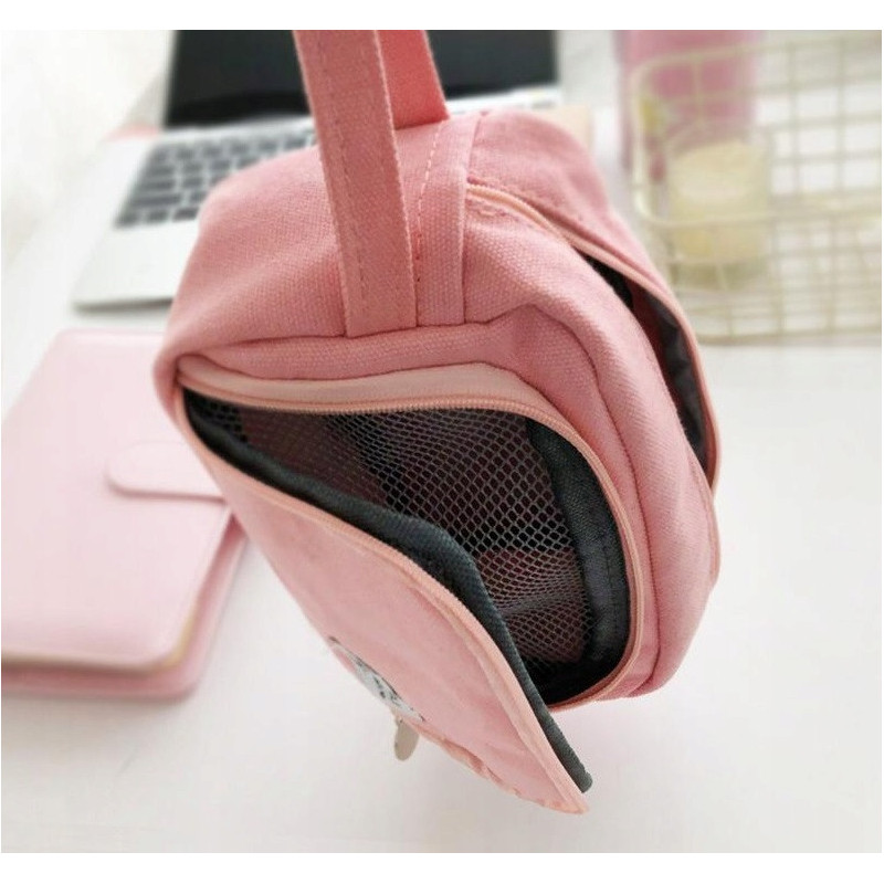 Pojemna Różowa Saszetka Piórnik Szkolny