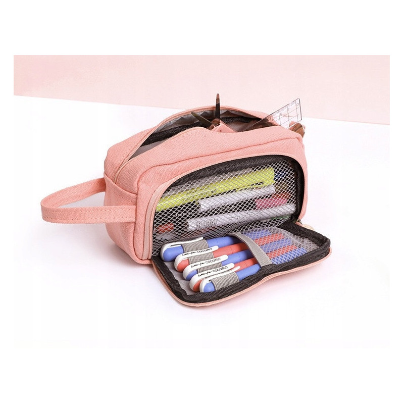 Pojemna Różowa Saszetka Piórnik Szkolny