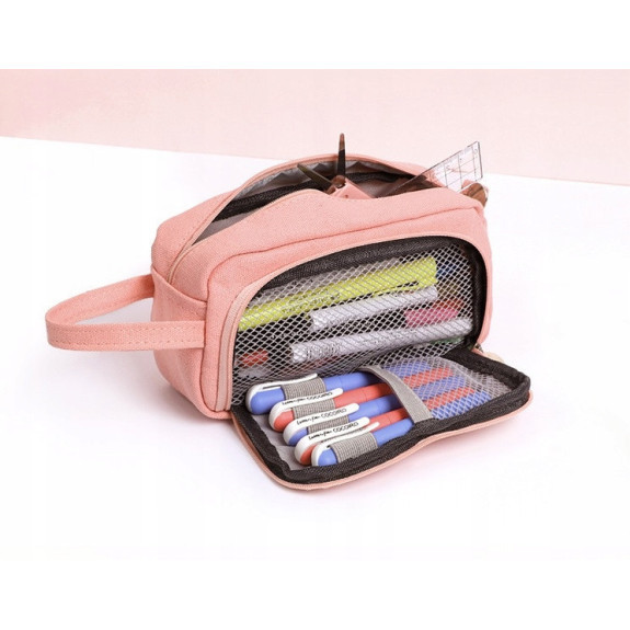 Pojemna Różowa Saszetka Piórnik Szkolny