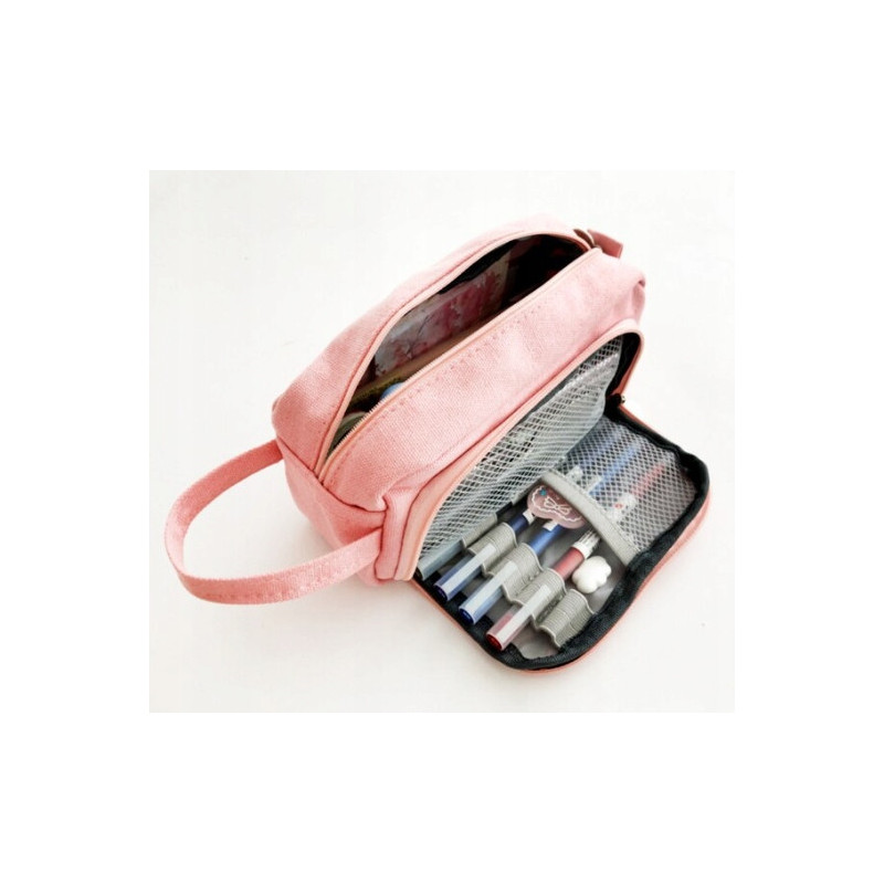 Pojemna Różowa Saszetka Piórnik Szkolny