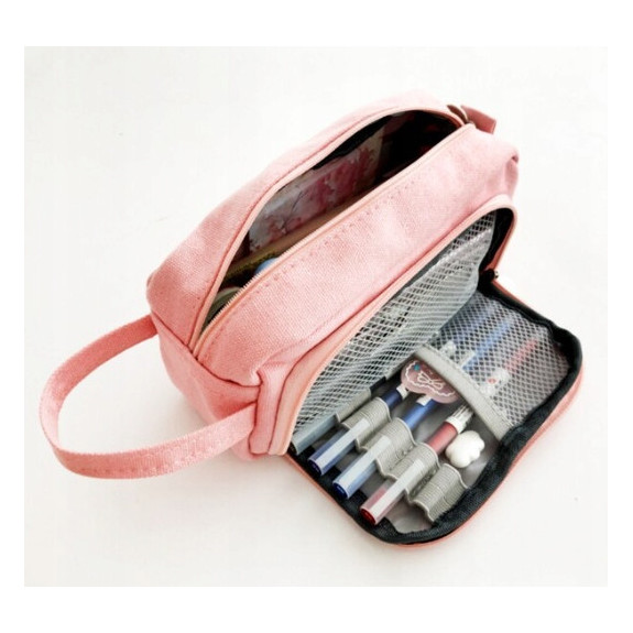 Pojemna Różowa Saszetka Piórnik Szkolny