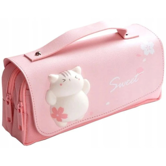 Różowy Piórnik Szkolny z Antystresowym Kotkiem