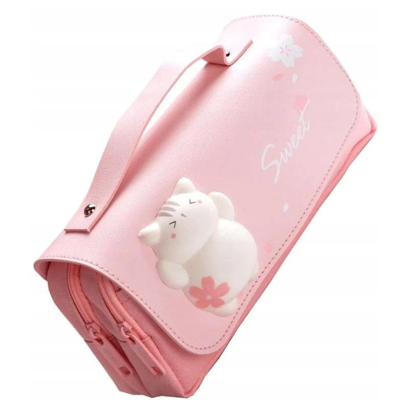 Różowy Piórnik Szkolny z Antystresowym Kotkiem