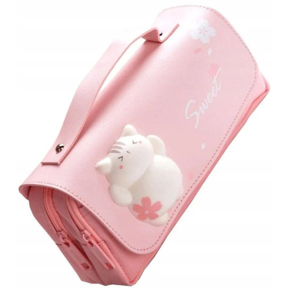 Różowy Piórnik Szkolny z Antystresowym Kotkiem