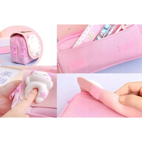 Różowy Piórnik Szkolny z Antystresowym Kotkiem