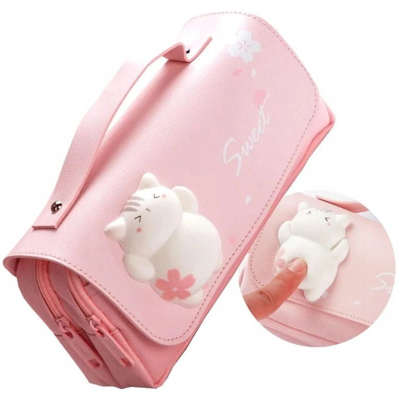 Różowy Piórnik Szkolny z Antystresowym Kotkiem