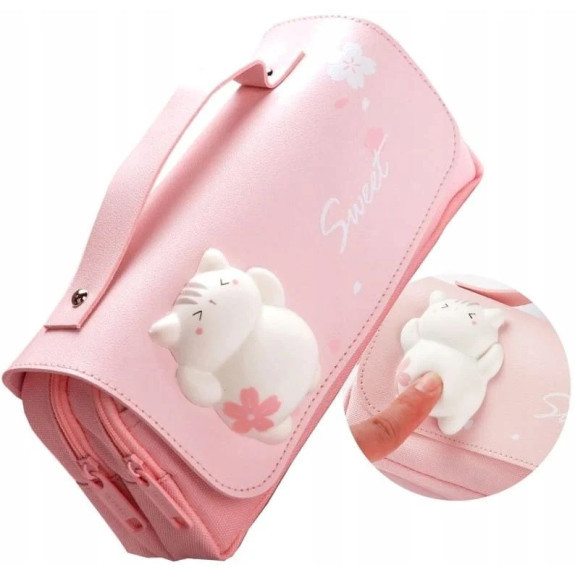 Różowy Piórnik Szkolny z Antystresowym Kotkiem