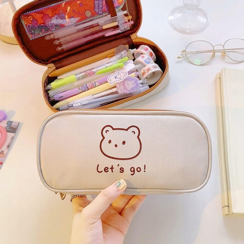 Piórnik Szkolny z Elastyczną Kieszonką z Misiem Model 1