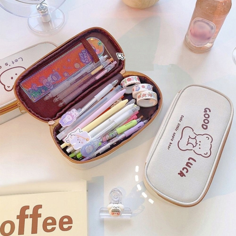 Piórnik Szkolny z Elastyczną Kieszonką z Misiem Model 2