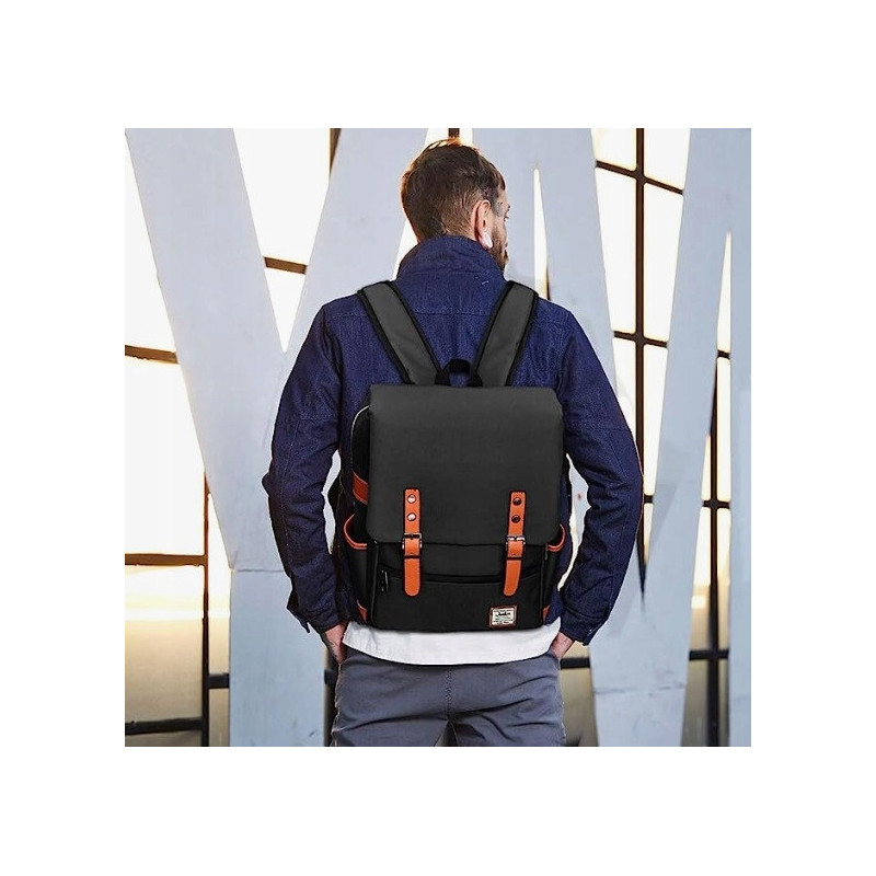 Plecak Miejski z Kieszenią na Laptopa Vintage - Czarny