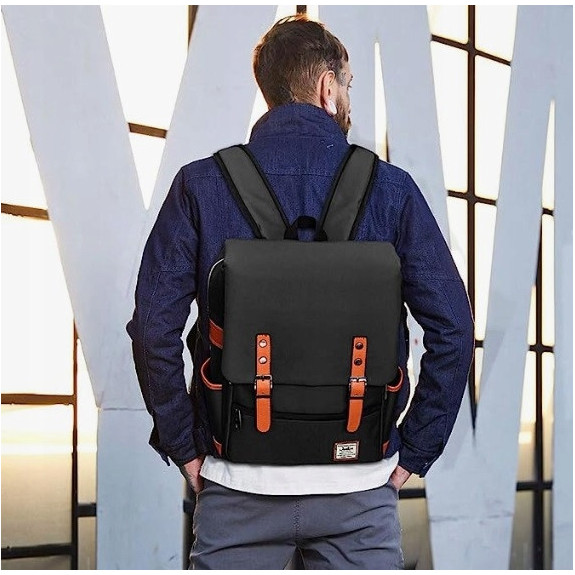 Plecak Miejski z Kieszenią na Laptopa Vintage - Czarny