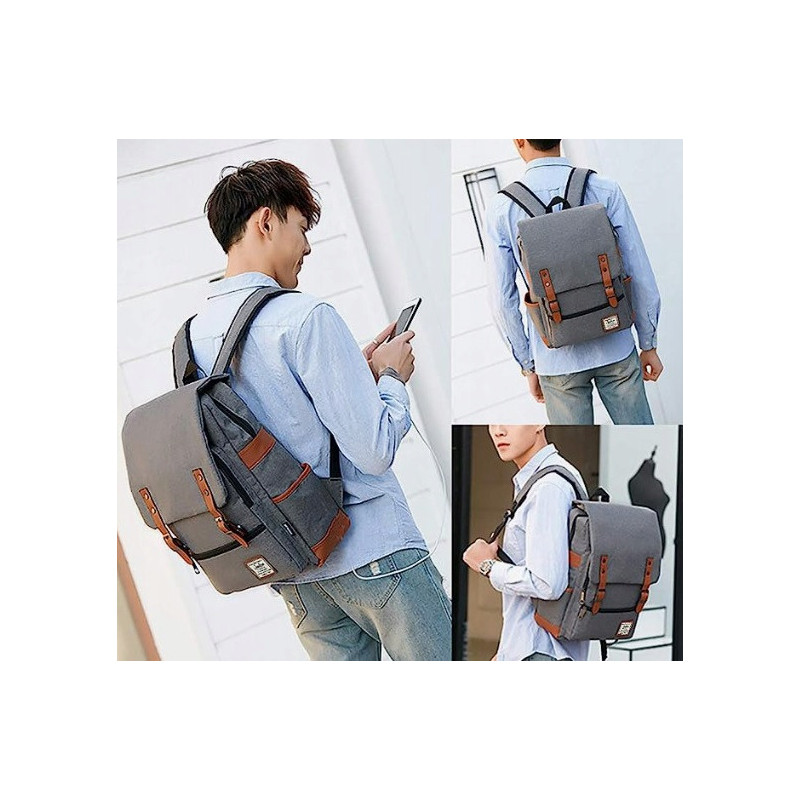 Plecak Miejski z Kieszenią na Laptopa Vintage - Szary