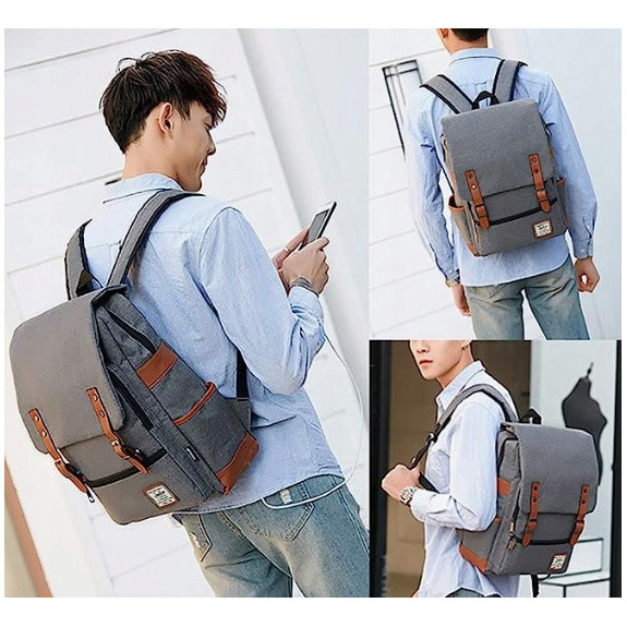 Plecak Miejski z Kieszenią na Laptopa Vintage - Szary