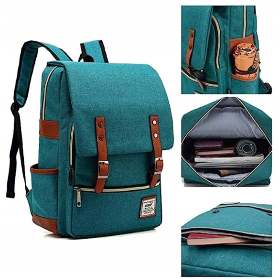 Plecak Miejski z Kieszenią na Laptopa Vintage - Niebieski