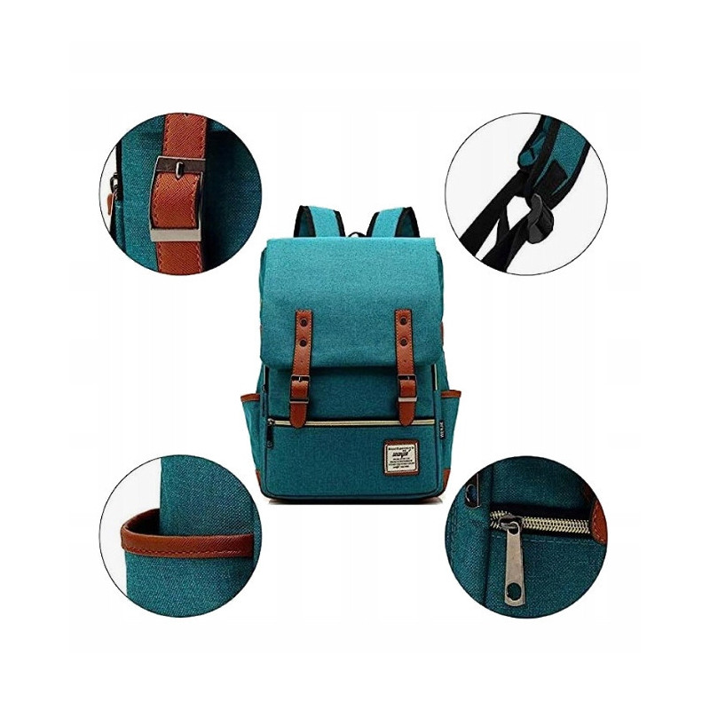 Plecak Miejski z Kieszenią na Laptopa Vintage - Niebieski