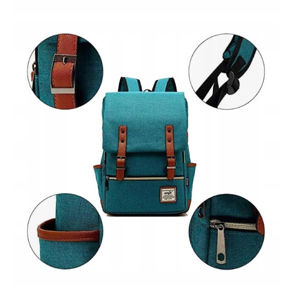 Plecak Miejski z Kieszenią na Laptopa Vintage - Niebieski