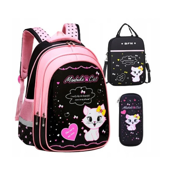 Czarno-Różowy Plecak Szkolny Zestaw 3w1 - Plecakownia.pl🎒