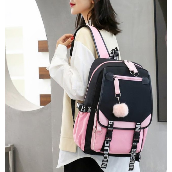 Szkolny Plecak dla Dziewczynki USB Różowo Czarny - 🎒Plecakownia.pl