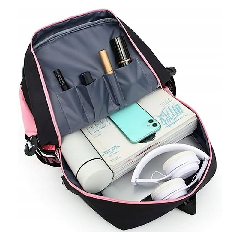 Szkolny Plecak dla Dziewczynki USB Różowo Czarny - 🎒Plecakownia.pl