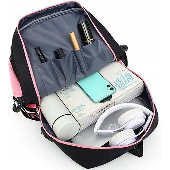 Szkolny Plecak dla Dziewczynki USB Różowo Czarny - 🎒Plecakownia.pl