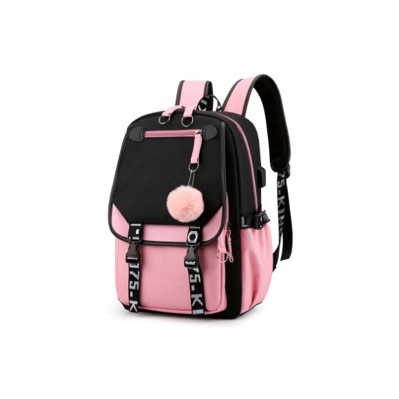 Szkolny Plecak dla Dziewczynki USB Różowo Czarny - 🎒Plecakownia.pl