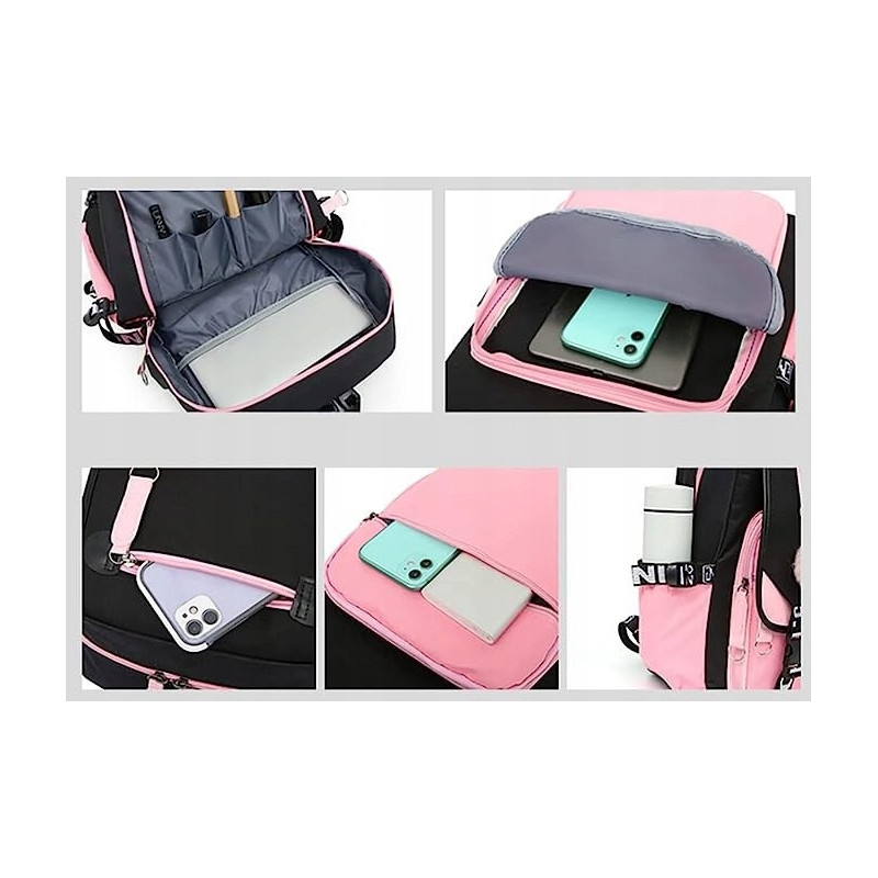 Szkolny Plecak dla Dziewczynki USB Różowo Czarny - 🎒Plecakownia.pl