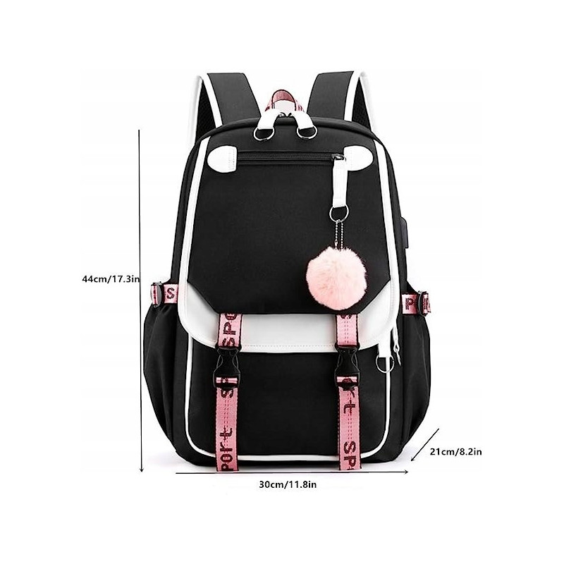 Szkolny Plecak dla Dziewczynki USB Biało-Czarny - 🎒Plecakownia.pl