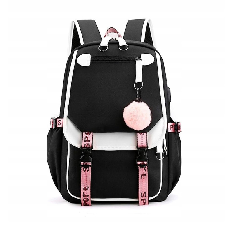 Szkolny Plecak dla Dziewczynki USB Biało-Czarny - 🎒Plecakownia.pl