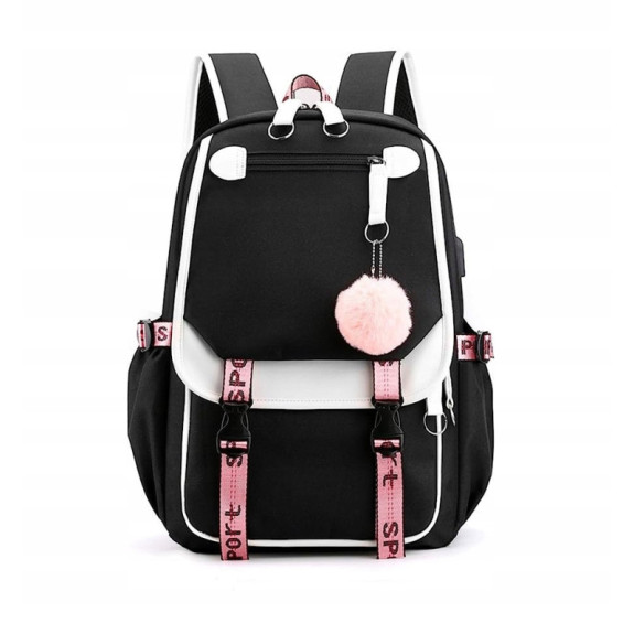 Szkolny Plecak dla Dziewczynki USB Biało-Czarny - 🎒Plecakownia.pl