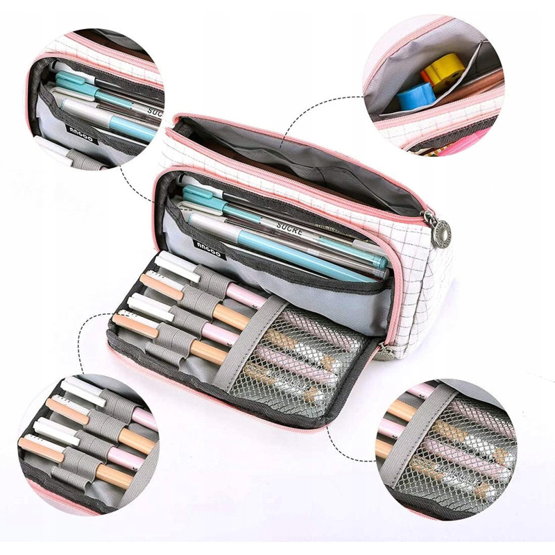 Bardzo Pojemny Biały Piórnik Szkolny w Kratę