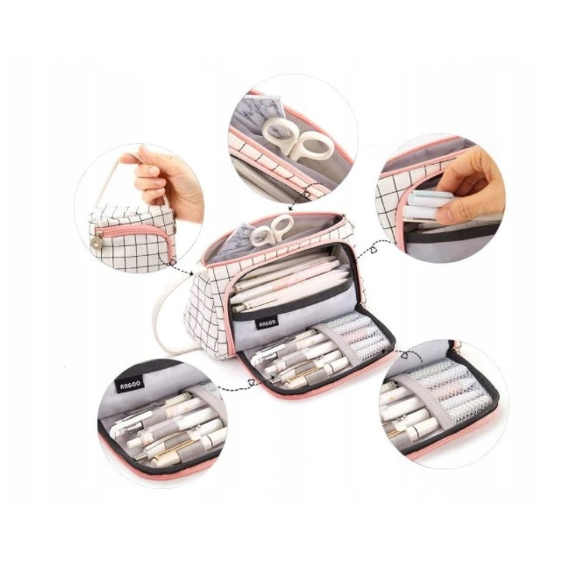 Bardzo Pojemny Biały Piórnik Szkolny w Kratę