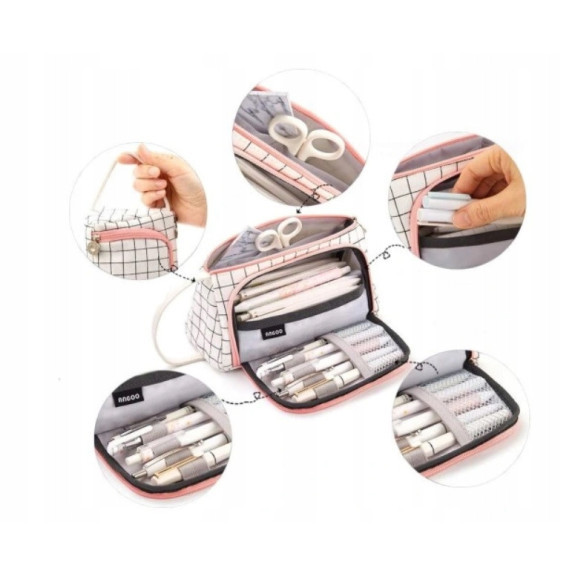 Bardzo Pojemny Biały Piórnik Szkolny w Kratę