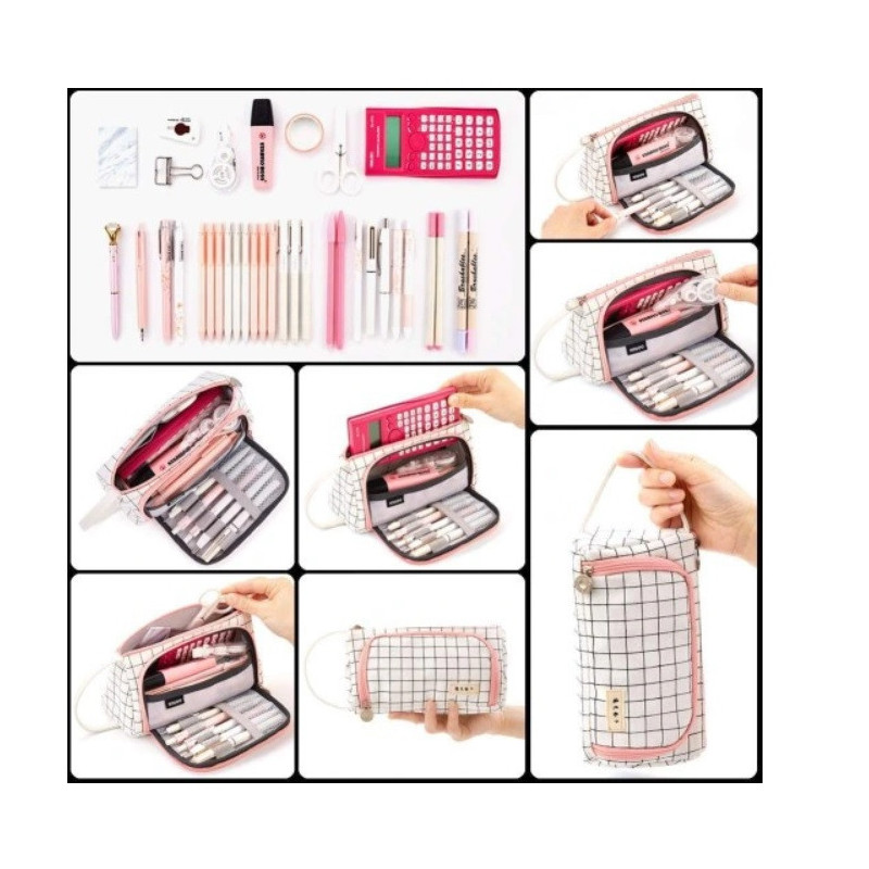 Bardzo Pojemny Biały Piórnik Szkolny w Kratę