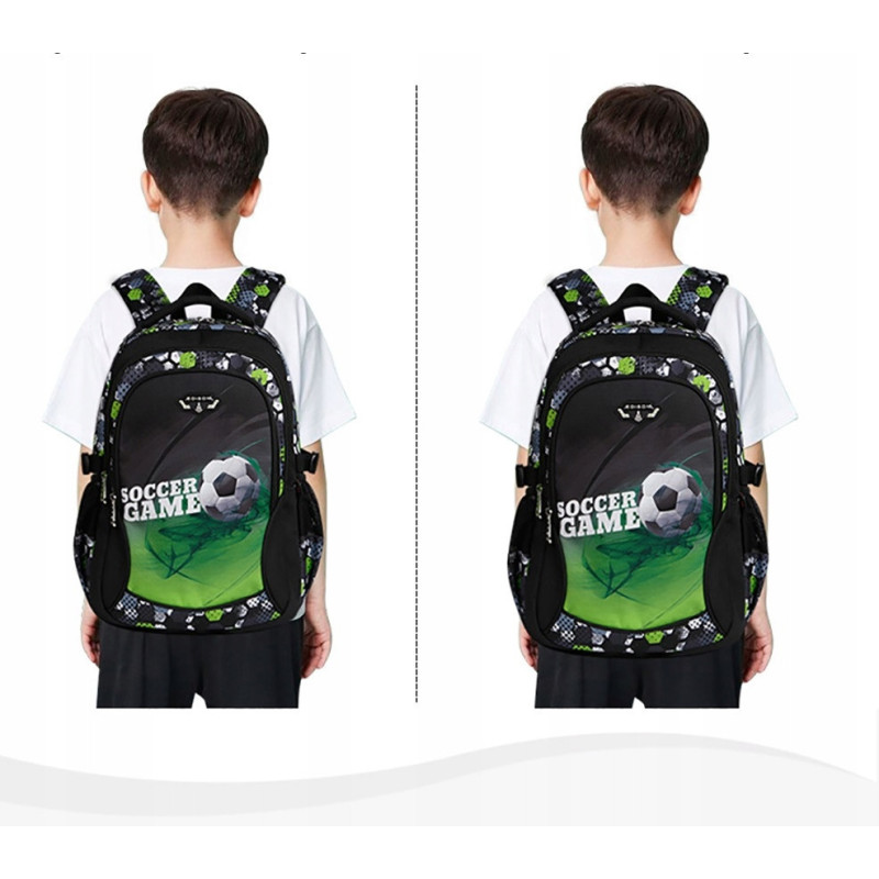 Czarny Zielony Plecak Szkolny dla Chłopców z Piłką