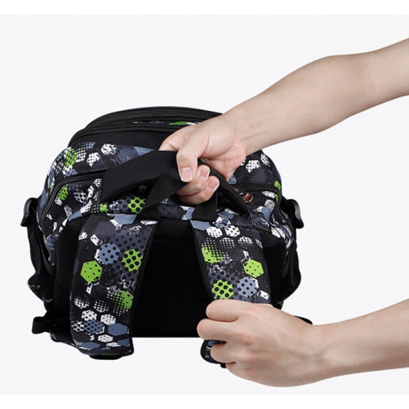 Czarny Zielony Plecak Szkolny dla Chłopców z Piłką