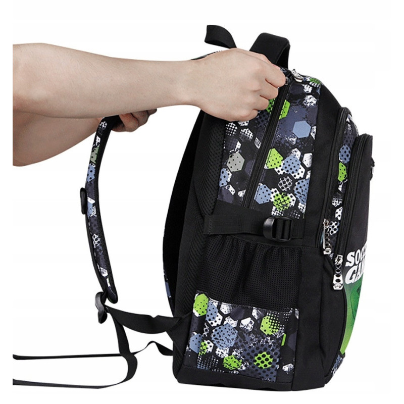 Czarny Zielony Plecak Szkolny dla Chłopców z Piłką