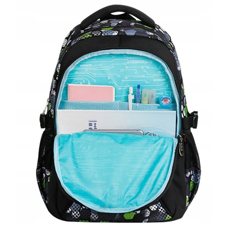 Czarny Zielony Plecak Szkolny dla Chłopców z Piłką