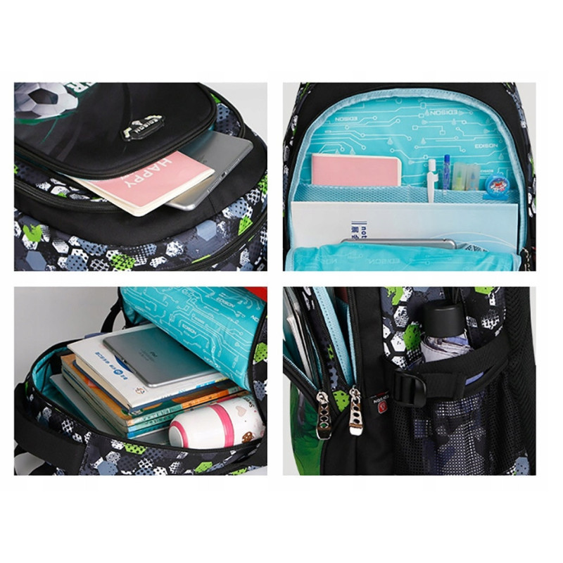 Czarny Zielony Plecak Szkolny dla Chłopców z Piłką